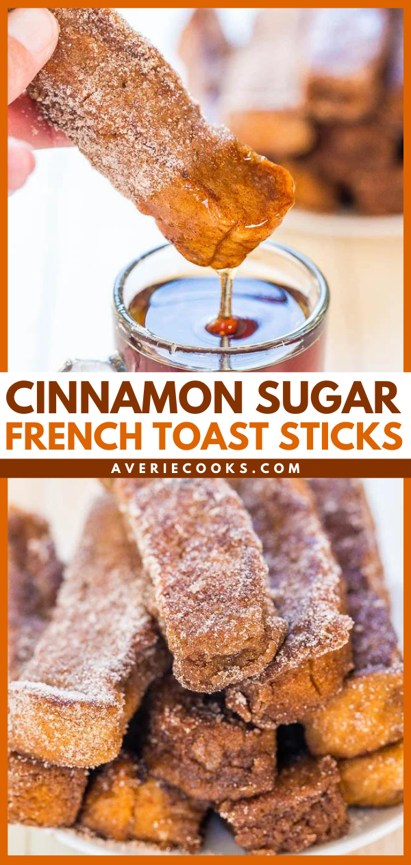 Cinnamon Sugar French Toast Sticks — These french toast sticks are slightly firm on the outside, tender in the middle, and the cinnamon flavor really shines through!