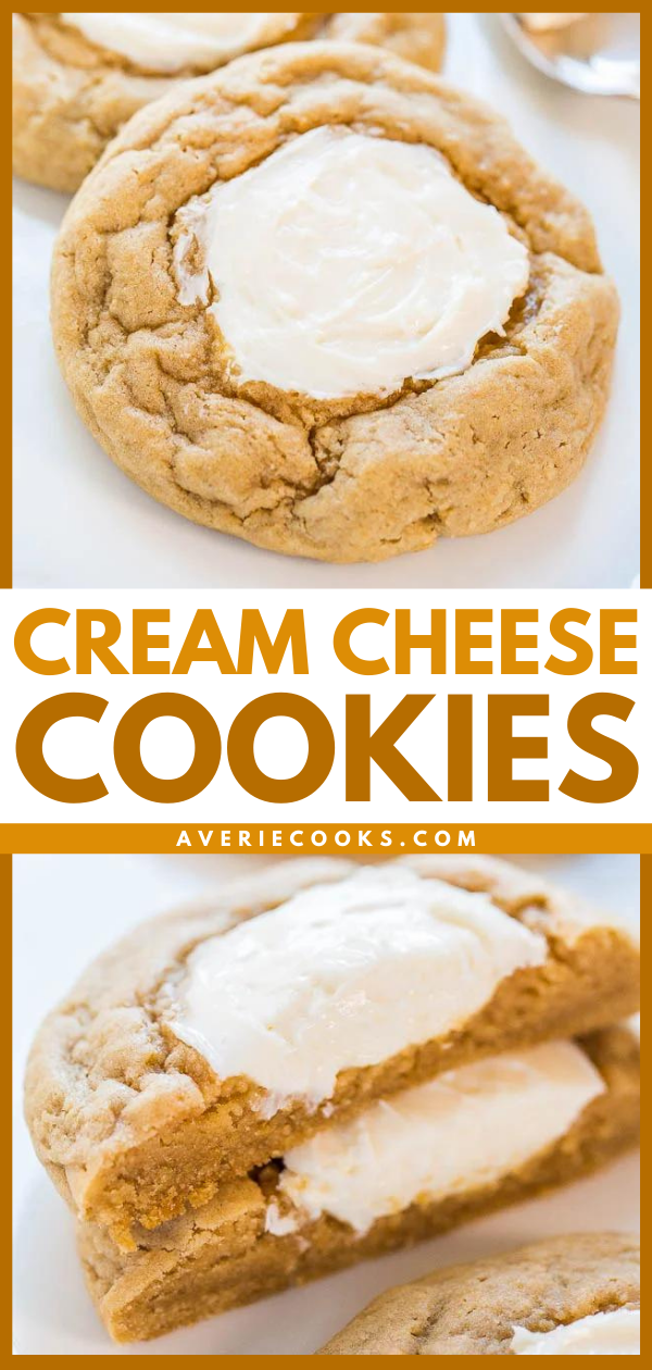 Cream Cheese Cookies — Big, soft, buttery cookies with sweet and tangy cream cheese in the middle!! Oh my....Best thumbprints ever!!!