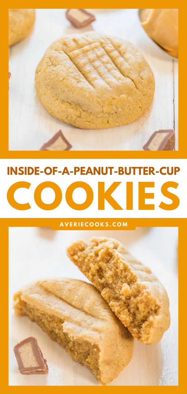 Inside-Of-A-Peanut-Butter-Cup Cookies — Soft peanut butter cookies that taste like the inside of peanut butter cups thanks to a special ingredient! Yum!!!