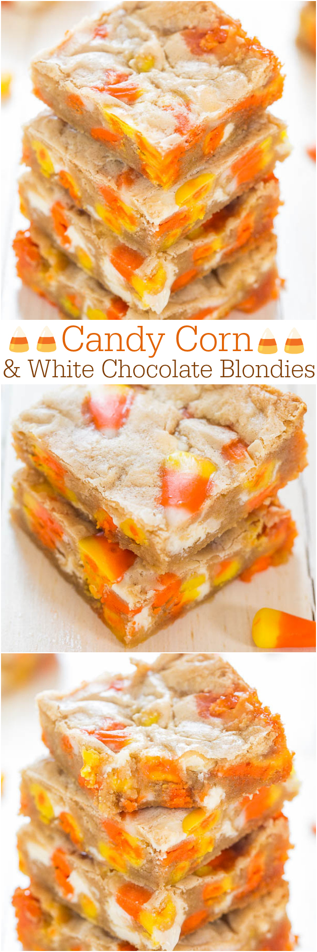 Candy Corn and White Chocolate Blondies - Wondering what to do with your candy corn? Bake it into soft, easy blondies! Best.Use.Ever. 