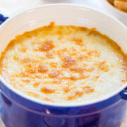 Golden-brown cheese topping on a freshly baked casserole.