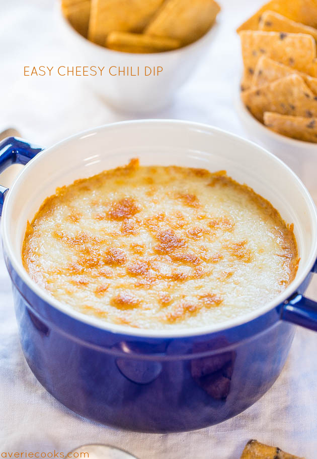 Easy Chili Cream Cheese Dip — Just a few ingredients and 5 minutes is all you need for this super easy dip packed with flavor! And CHEESE! So good!!!