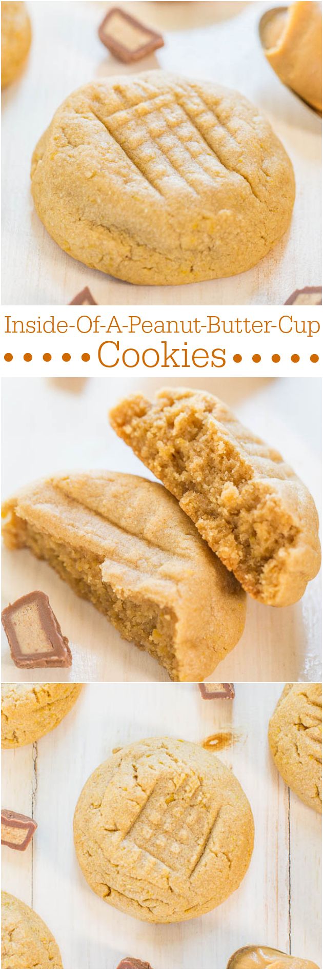 Inside-Of-A-Peanut-Butter-Cup Cookies — Soft peanut butter cookies that taste like the inside of peanut butter cups thanks to a special ingredient! Yum!!!
