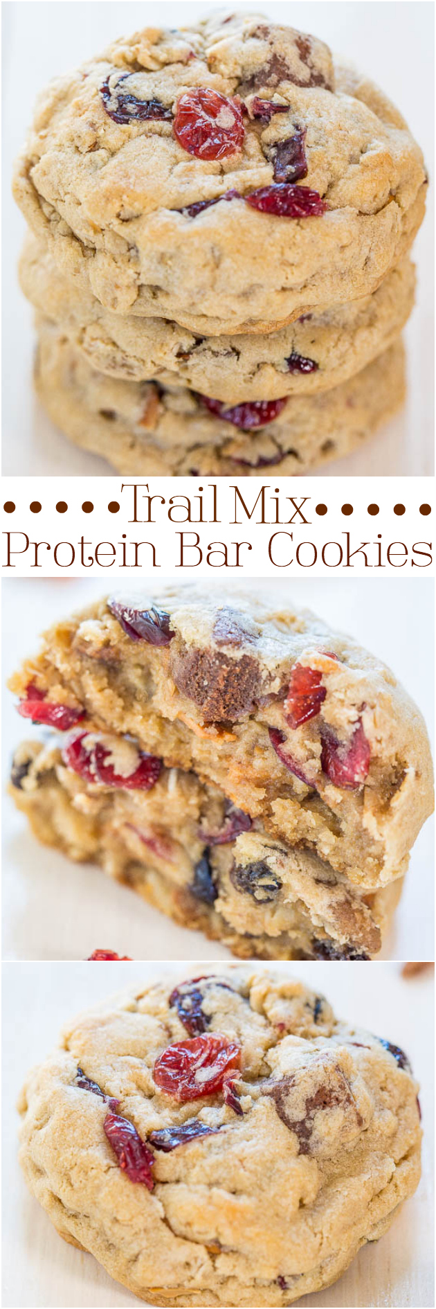 Trail Mix Protein Bar Cookies - Packed with your favorite trail mix goodies, even protein bars!! Soft, chewy, and accidentally healthy!!!