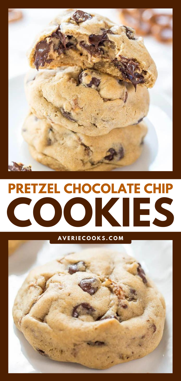 Chocolate Chip Pretzel Cookies — Soft chocolate chip cookies packed with chocolate chips and crunchy pretzels!! Salty-and-sweet all in one!!