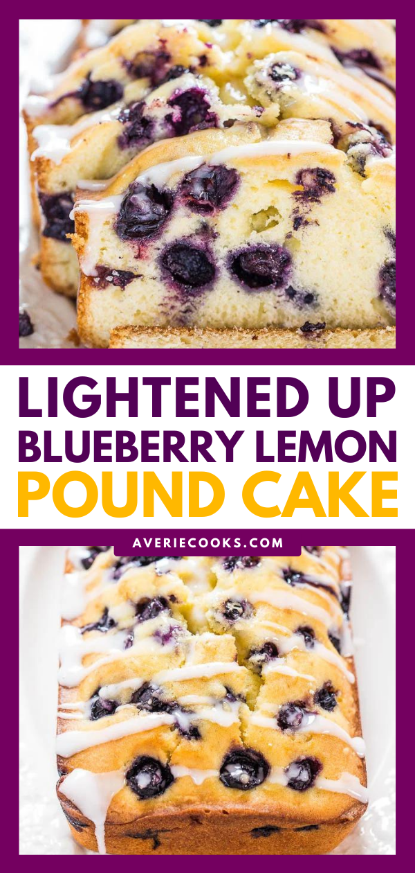 Glazed Lemon Blueberry Pound Cake — Each bite is studded with juicy blueberries, and the sweet-tart lemon glaze takes this pound cake to the next level! Say goodbye to dry, flavorless pound cakes! 
