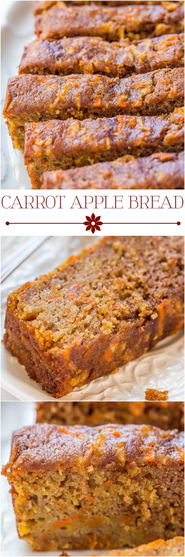 Carrot Apple Bread - Carrot cake with apples added and baked as a bread so it's healthier! Super moist, packed with flavor, fast and easy!!