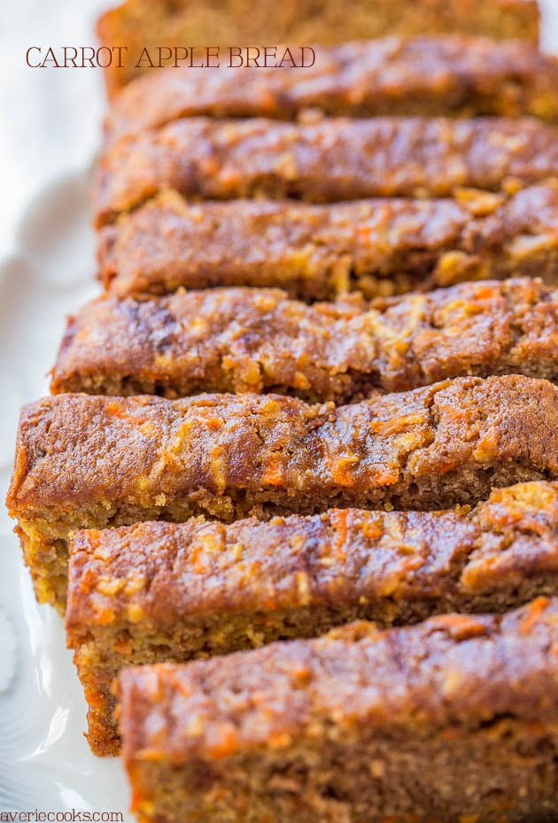 Carrot Apple Bread - Carrot cake with apples added and baked as a bread so it's healthier! Super moist, packed with flavor, fast and easy!!
