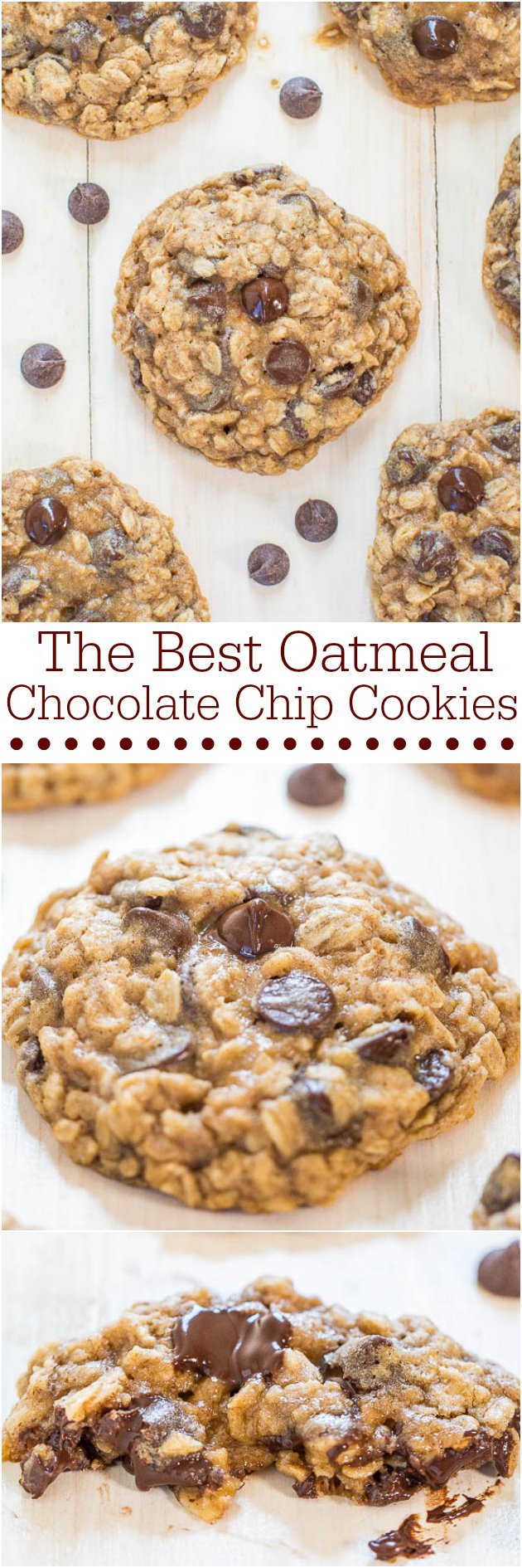 The Best Oatmeal Chocolate Chip Cookies - Soft, chewy, loaded with chocolate, and they turn out perfectly every time! Totally irresistible!!