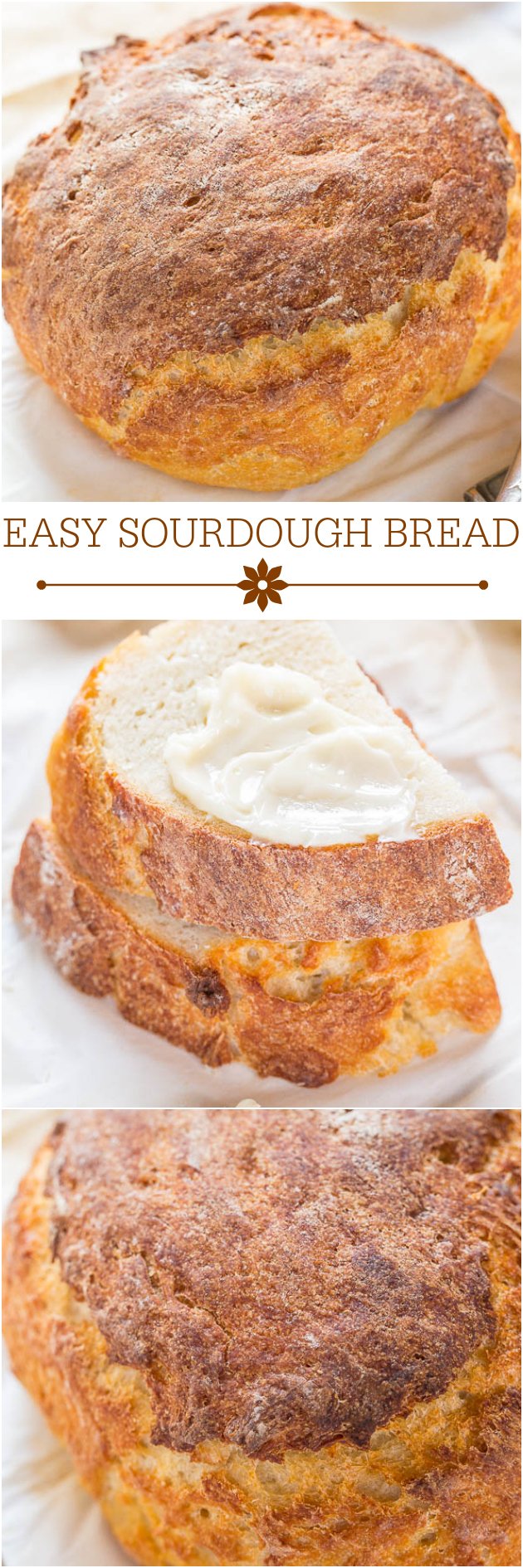 Easy Sourdough Bread - No sourdough starter required!! The bread tastes like it's from a fancy bakery and you won't believe how easy it is!!