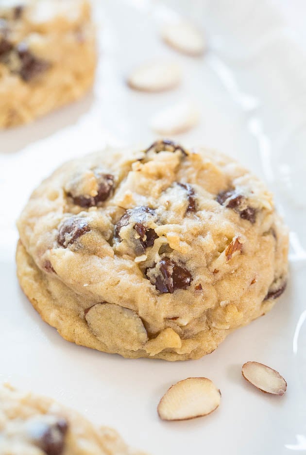 close up of an almond joy cookie