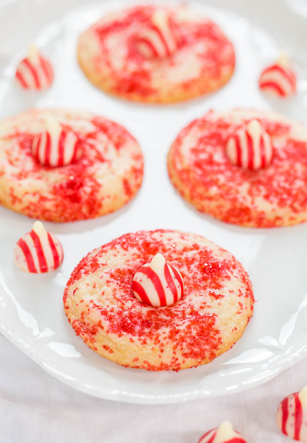 Candy Cane Blossom Sugar Cookies on a white plate 