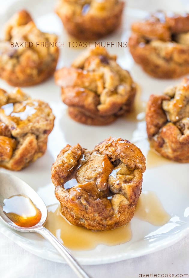 Baked French Toast Muffins - French toast that's baked in muffin cups is so much easier!! No stovetop flipping needed! Totally irresistible!