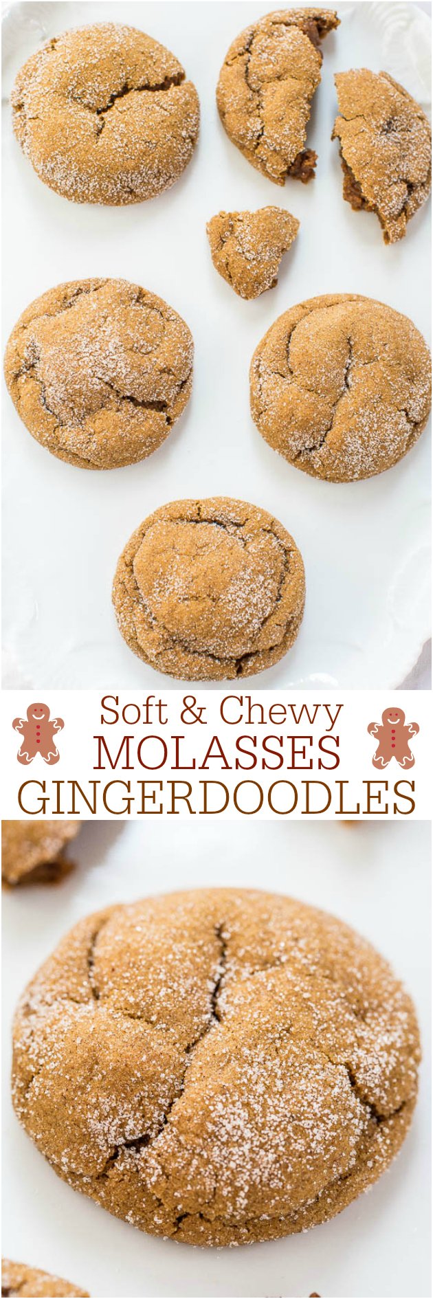 Soft and Chewy Molasses Gingerdoodles - 3 favorites combined! Soft molasses cookies, chewy gingerbread and crinkly snickerdoodles! So good!!