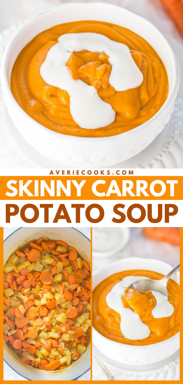 Creamy Potato Carrot Soup — Healthy, hearty, fast, and easy! It tastes like it's full of cream and butter, but it's actually the potato that gives the soup its thick texture! 