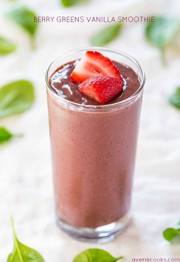 Easy Healthy Smoothie Recipes - Berry Greens Vanilla Smoothie 