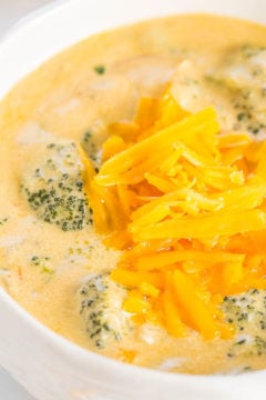 Bowl of broccoli cheddar soup.