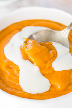 Skinny Carrot Potato Soup with Honey Cream