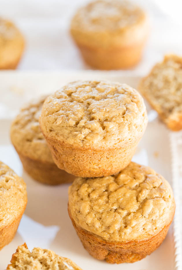 Healthy Oatmeal Muffins — These healthy oatmeal muffins won’t jeopardize your New Year’s resolutions and are skinny jeans-friendly. No oil, no dairy, and just 1/4 cup of brown sugar!