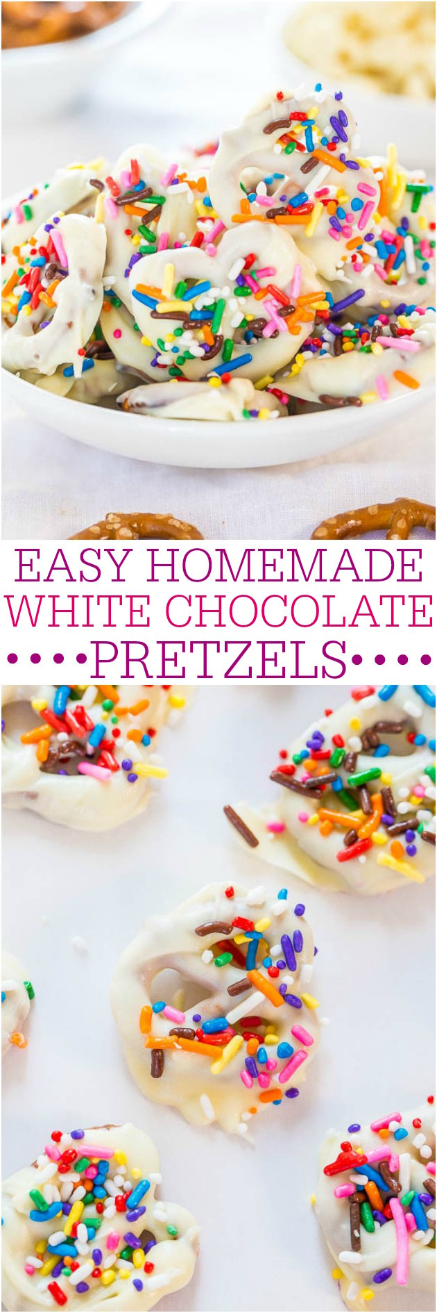 Easy Homemade White Chocolate Pretzels - Crunchy, salty-and-sweet, and so easy! The perfect snack and way better than storebought!