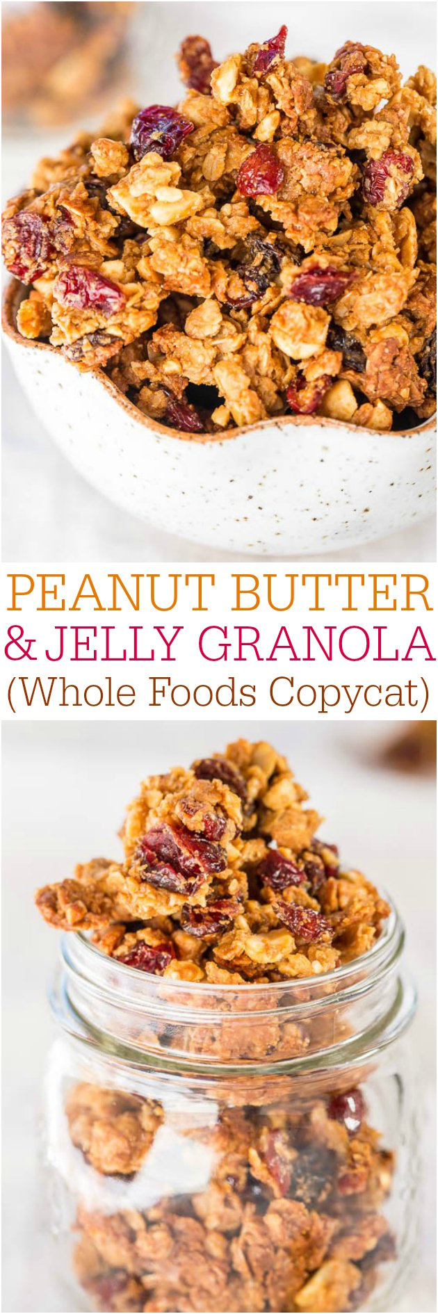 Peanut Butter and Jelly Granola (Whole Foods Copycat) - A copycat granola with PB&J flavors! You're going to want way more than a handful!!