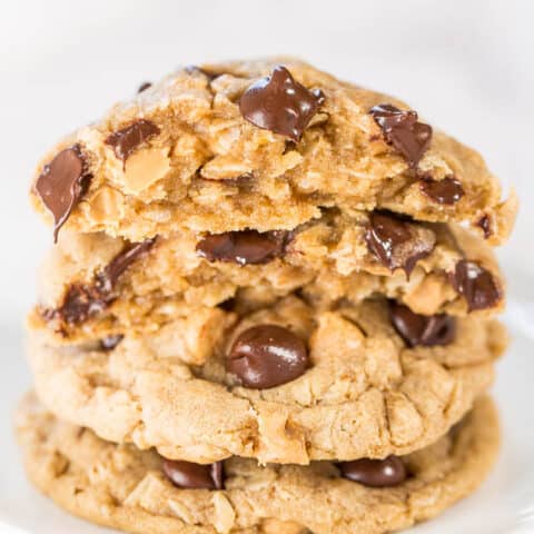 Soft and Chewy Peanut Butter Oatmeal Chocolate Chip Cookies