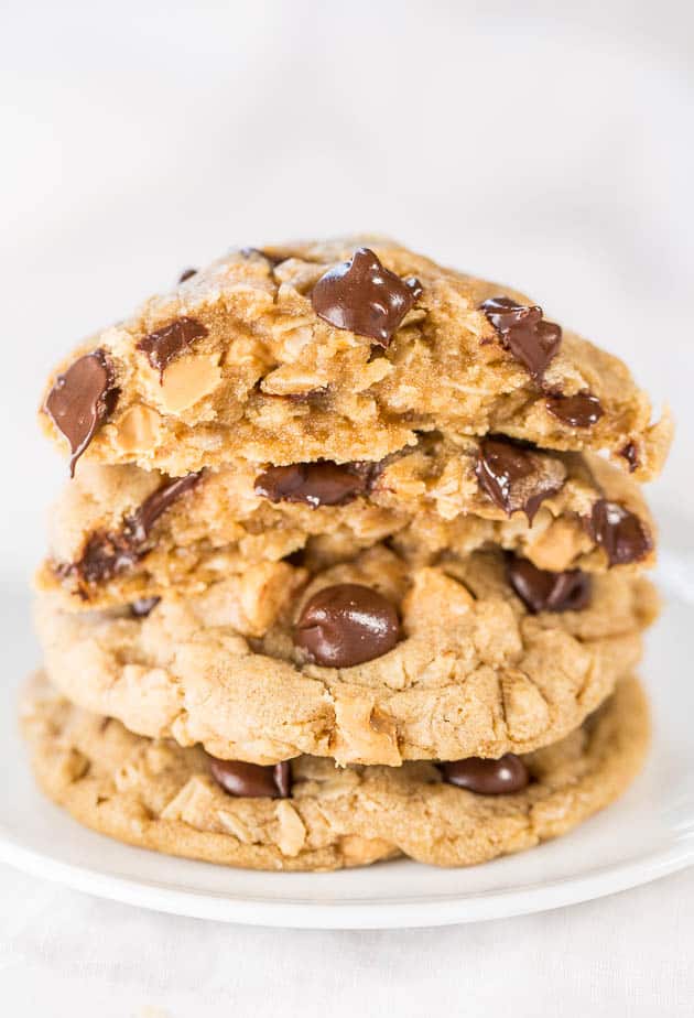Soft and Chewy Peanut Butter Oatmeal Chocolate Chip Cookies