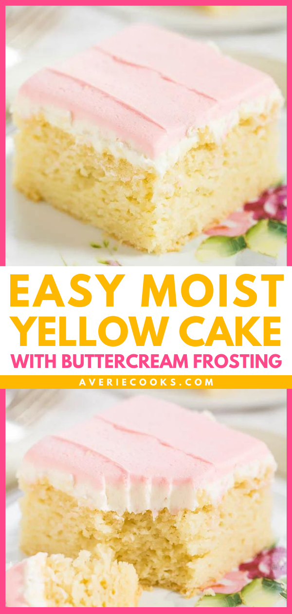 Homemade Yellow Cake Recipe — This is the easiest yellow cake from scratch and it tastes like a million bucks! This yellow cake recipe always turns out supremely moist, springy, soft and fluffy cake thanks to buttermilk, sour cream, and oil. Who needs the bakery?
