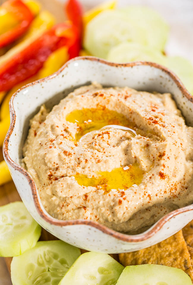 The BEST Hummus — Don't waste your money buying hummus when you can make it at home in minutes! Fast, easy, foolproof, and tastes way better than store-bought!!