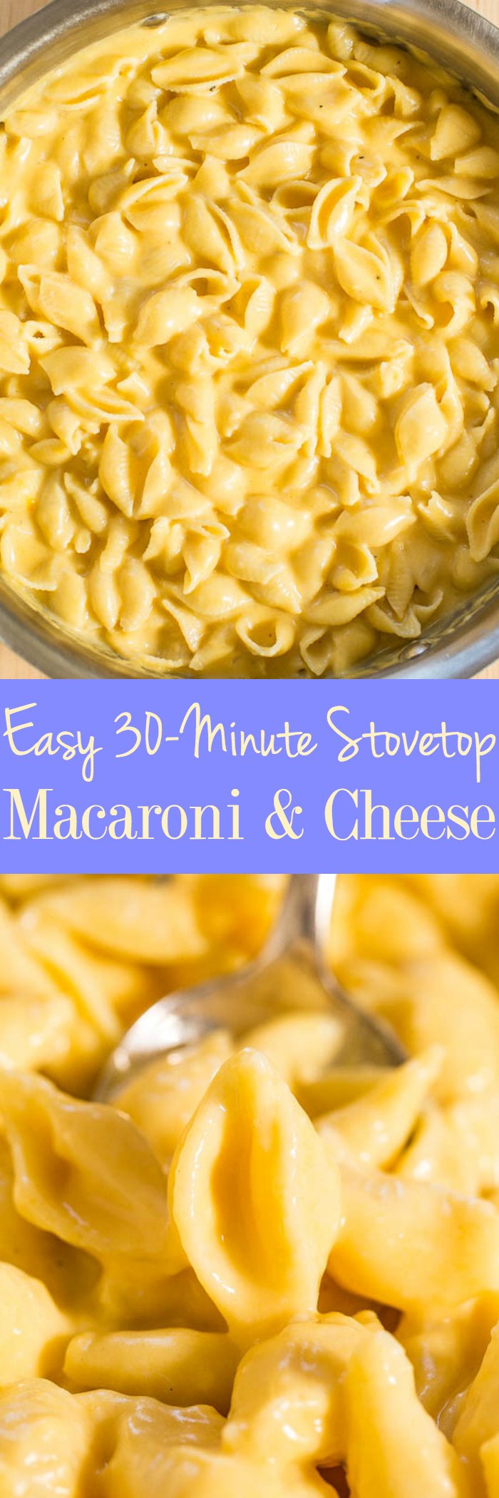 Creamy Stovetop Mac and Cheese — This is a no-frills stovetop mac and cheese recipe the whole family will love. It’s easy, ready in 30 minutes, and uses real cheese!
