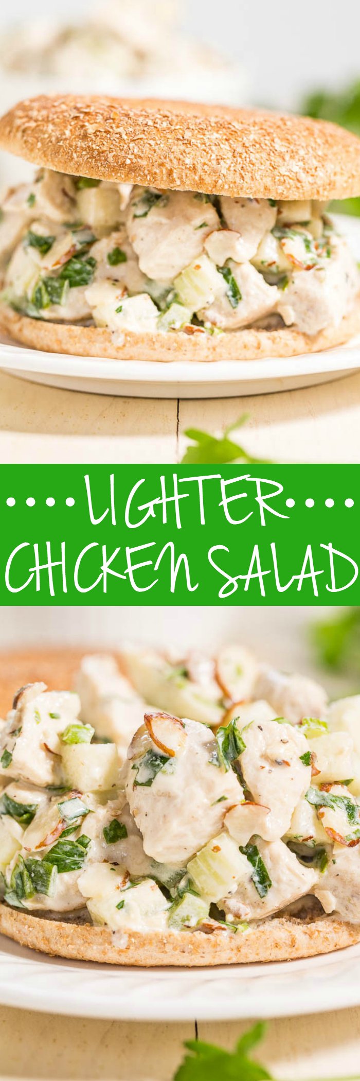 Healthy Chicken Salad — This healthy chicken salad recipe is made with Greek yogurt instead of mayo and is packed with flavor thanks to the green onions, apple, and spices.