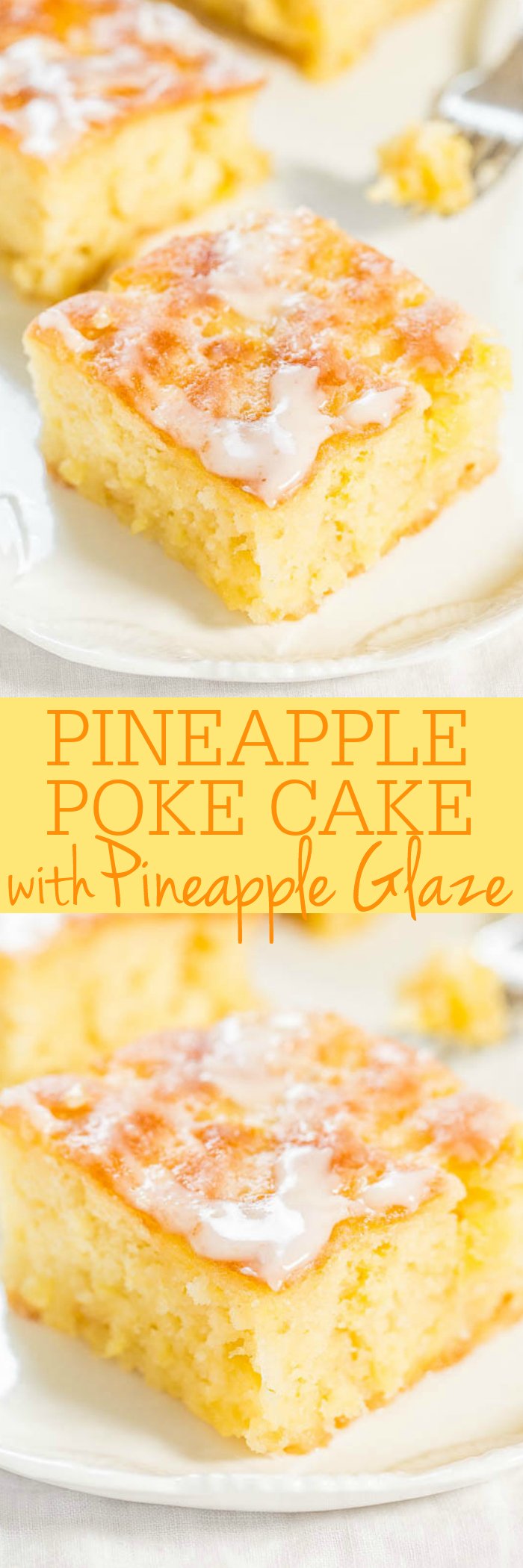 Crushed Pineapple Cake — This pineapple cake is an easy, from-scratch poke cake recipe! It's screaming with pineapple flavor from the crushed pineapple in the cake and the pineapple juice in the glaze.