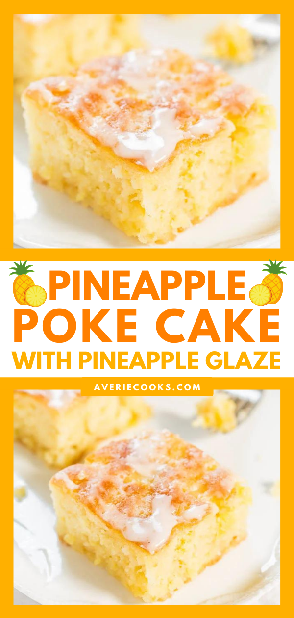 Crushed Pineapple Cake — This pineapple cake is an easy, from-scratch poke cake recipe! It's screaming with pineapple flavor from the crushed pineapple in the cake and the pineapple juice in the glaze.