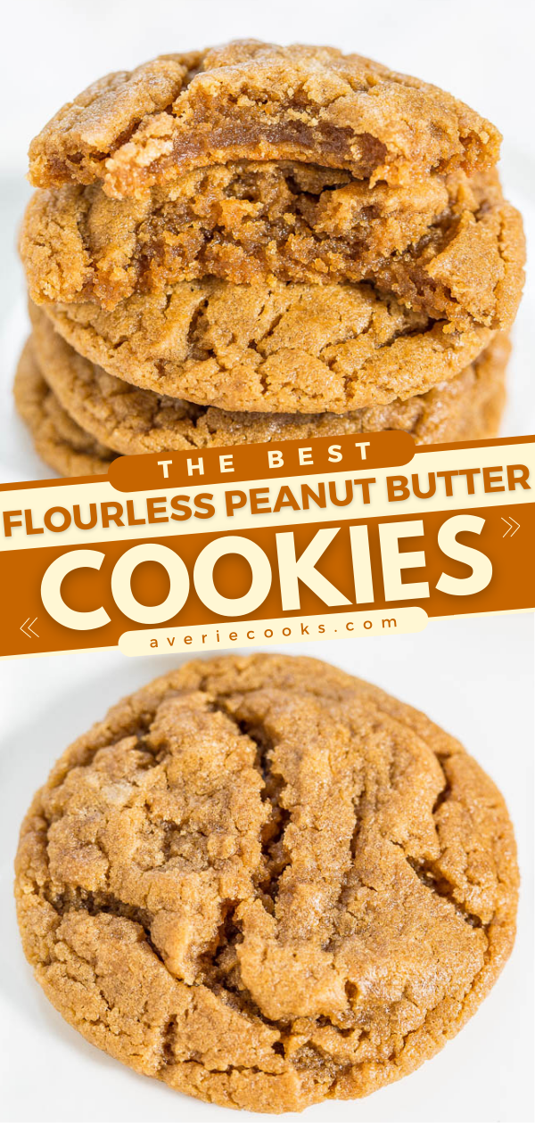 The Best Flourless Peanut Butter Cookies — Soft, chewy and they'll be your new fave PB cookies!! One bowl, no mixer, no butter, naturally gluten-free! Love it when something so easy tastes so amazing!!