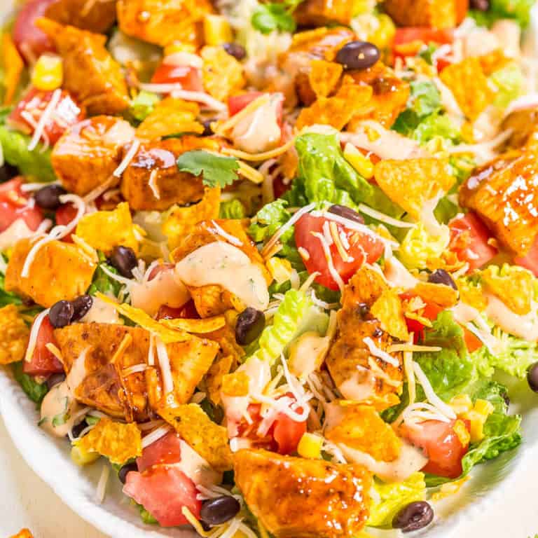 Loaded Chicken Taco Salad (+ Cilantro Lime Dressing!) - Averie Cooks