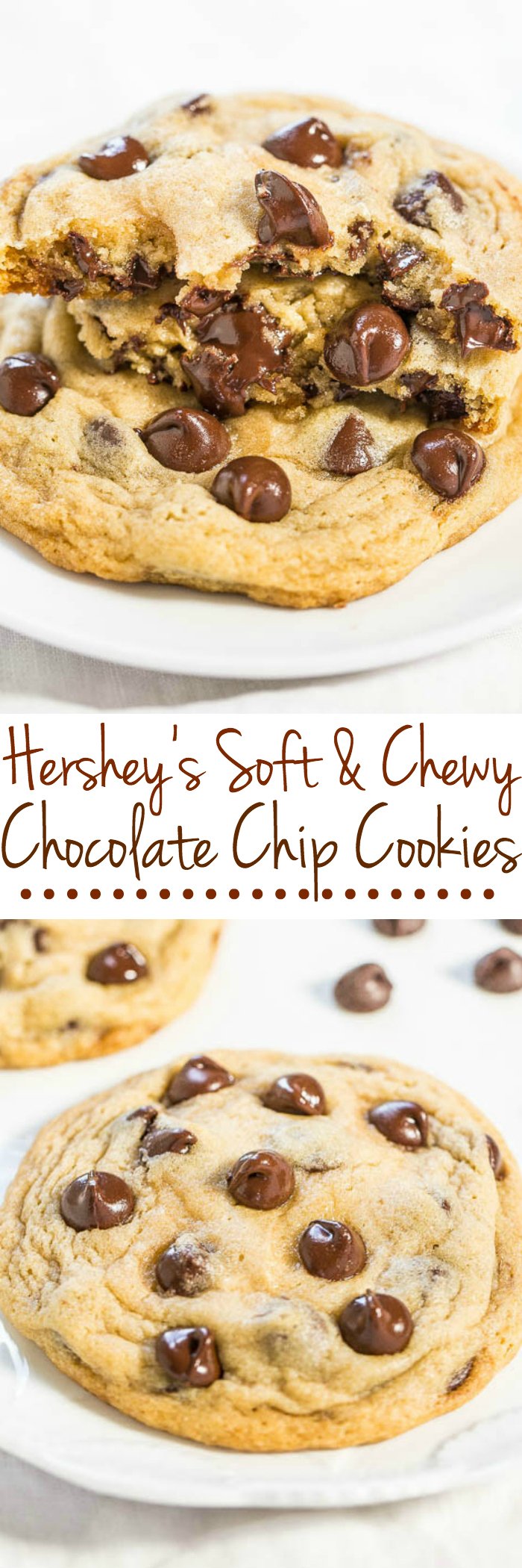 Hershey's Chocolate Chip Cookie Recipe — An old-time recipe that's a keeper!! Chocolaty, buttery, soft cookie PERFECTION!! If you need a recipe so your cookies stay ultra soft for days, this is the one!!