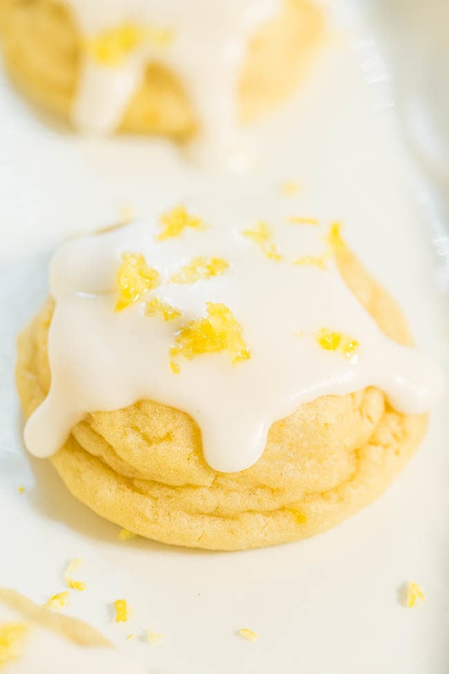 Softbatch Glazed Lemon Cream Cheese Cookies - Big, bold lemon flavor packed into super soft cookies thanks to the cream cheese!! Tangy-sweet perfection! Lemon lovers are going to adore these easy cookies!!