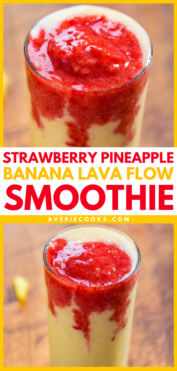Strawberry Pineapple Banana Lava Flow Smoothie - Refreshing, fast, easy, with no added sugar, & tastes great! (Bonus: Looks super cool!)