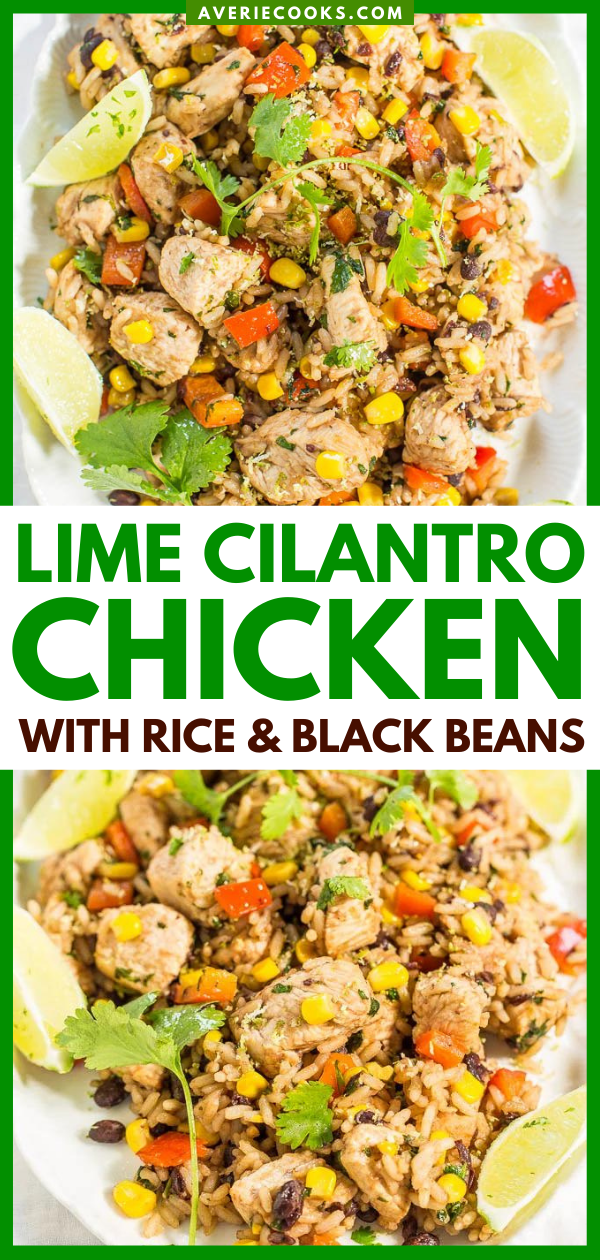 Lime Cilantro Chicken with Rice and Beans — This 15-minute recipe is made in a single skillet and tastes even better the next day! You can use it as a taco filling or enjoy as is. You're going to love all that lime-cilantro flavor! 