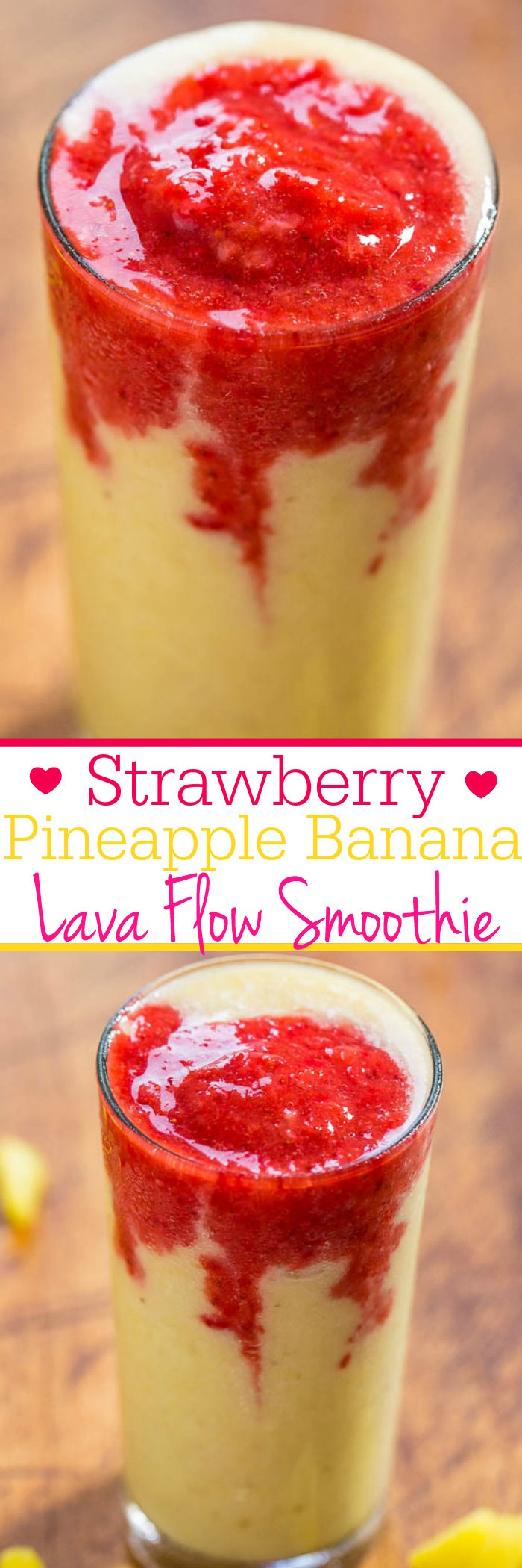 Strawberry Pineapple Banana Lava Flow Smoothie - Refreshing, fast, easy, with no added sugar, and tastes great! (Bonus: Looks super cool!!)