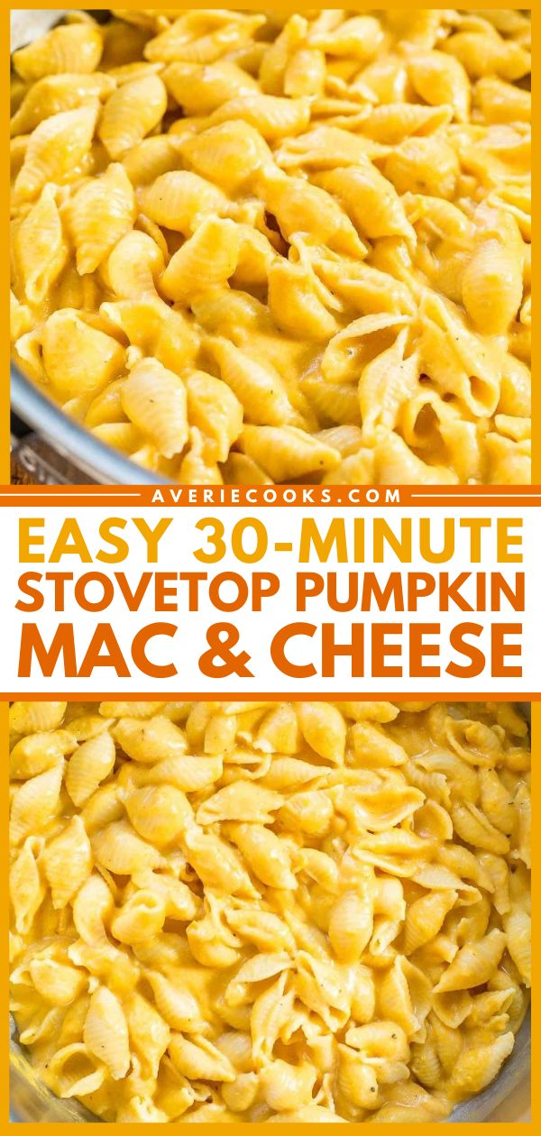 Easy 30-Minute Stovetop Pumpkin Macaroni and Cheese — The pumpkin flavor is subtle compared to the super CHEESY and creamy factor!! The pumpkin boosts the cheesiness to a whole new level everyone loves!!