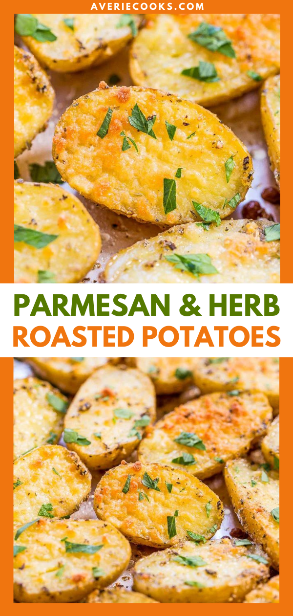 Parmesan and Herb Roasted Potatoes — These herb roasted potatoes are sprinkled with Parmesan cheese and are made with seasonings you already have on hand. So easy to prep, and crazy delicious!