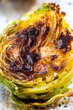 a roasted brussels sprout with charred edges.