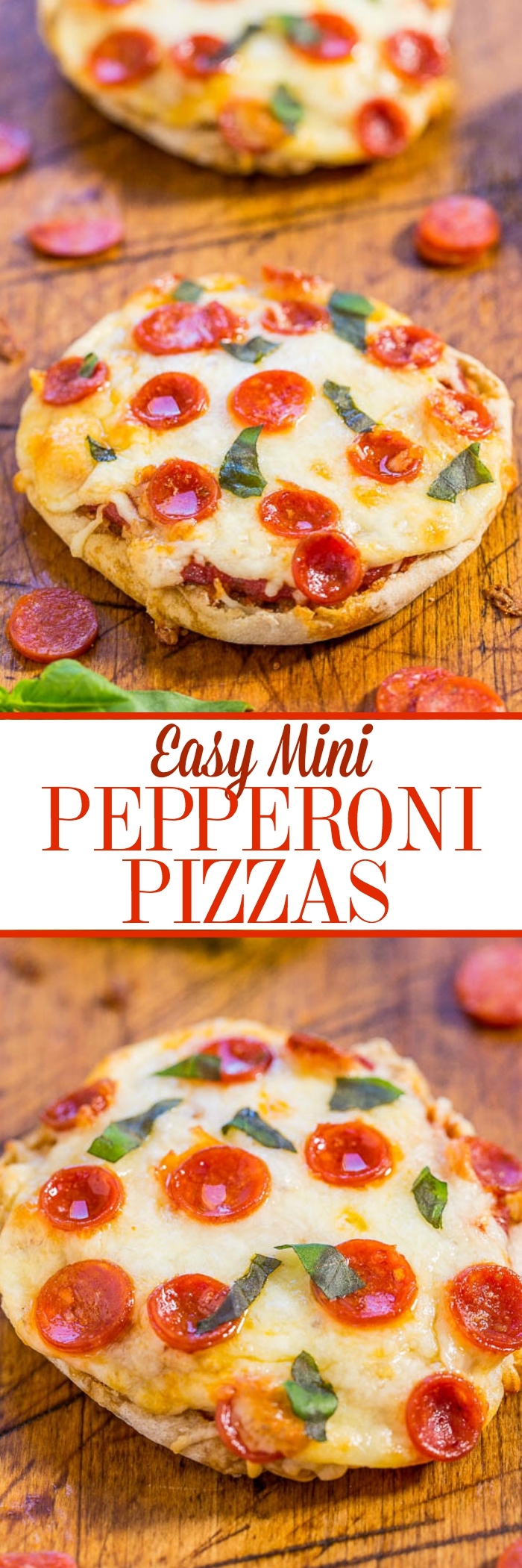 Easy Mini Pepperoni Pizzas - Ready in 10 minutes, mindlessly easy, and mini food just tastes better!! Great as an appetizer, after-school or late-night snack, or as perfect tailgating party food!!