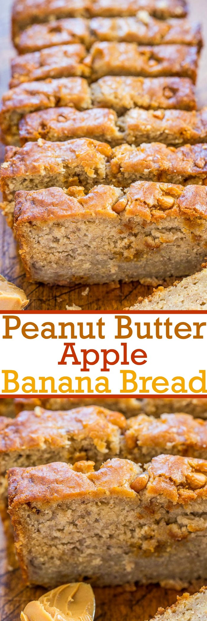 Peanut Butter Apple Banana Bread - Jazz up regular banana bread with peanut butter and apples! A perfect combo that tastes amazing together!! Fast, easy, no mixer required, and a hit with everyone!