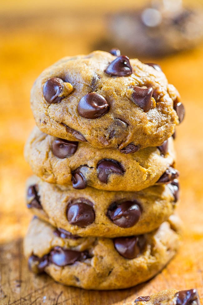 stack of four Pumpkin Chocolate Chip Cookies