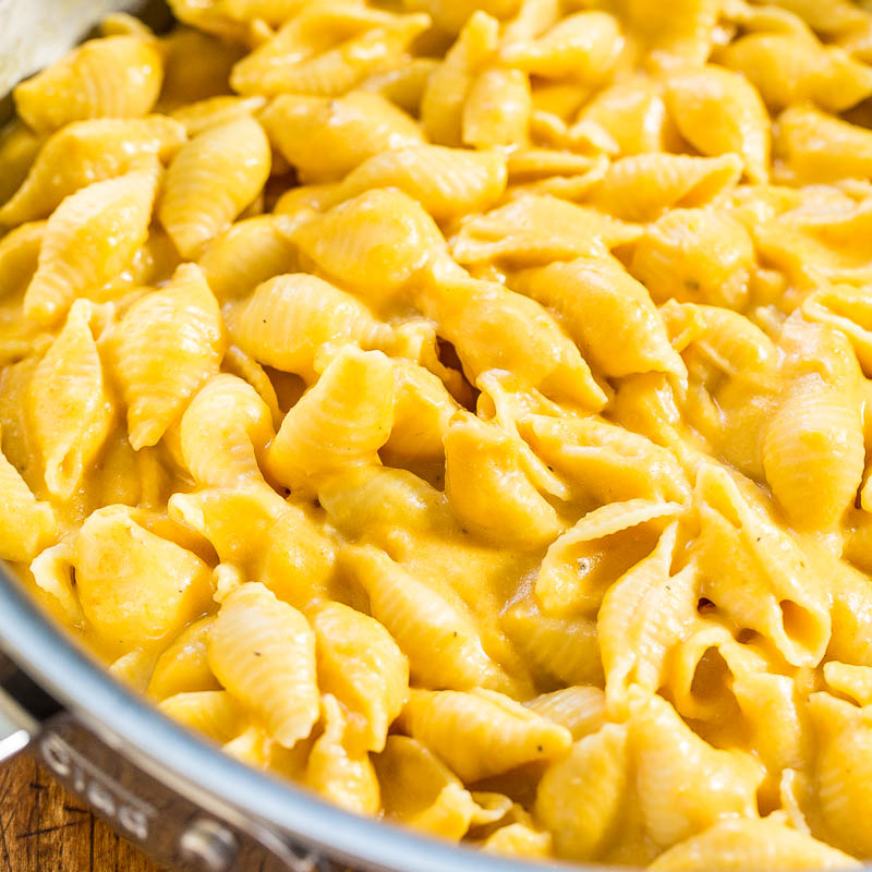 A baking dish filled with creamy macaroni and cheese.