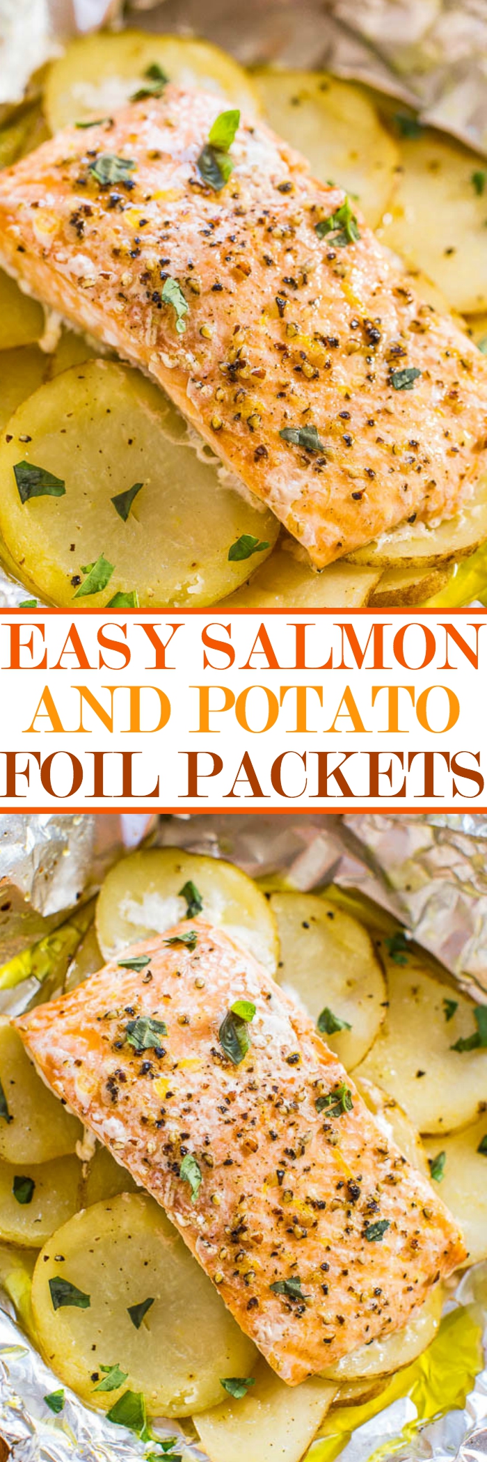 Easy Salmon and Potato Foil Packets - Juicy, moist salmon that's loaded with flavor! Ready in 30 minutes, zero cleanup, and a foolproof way to cook salmon and look like a gourmet cook!!
