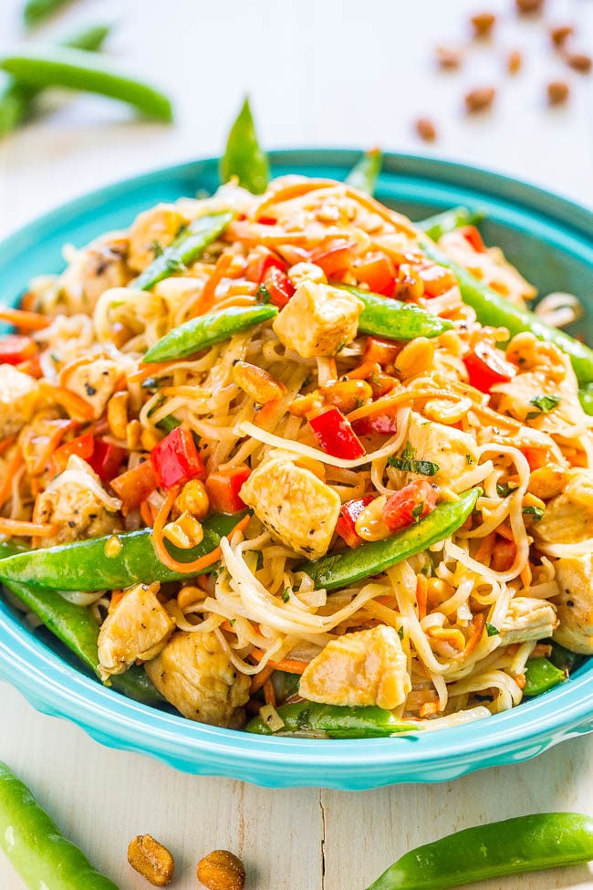 Peanut Chicken with Peanut Noodles - Easy, ready in 20 minutes, tastes better, and way healthier than takeout!! Peanut sauce automatically makes everything taste AMAZING!!