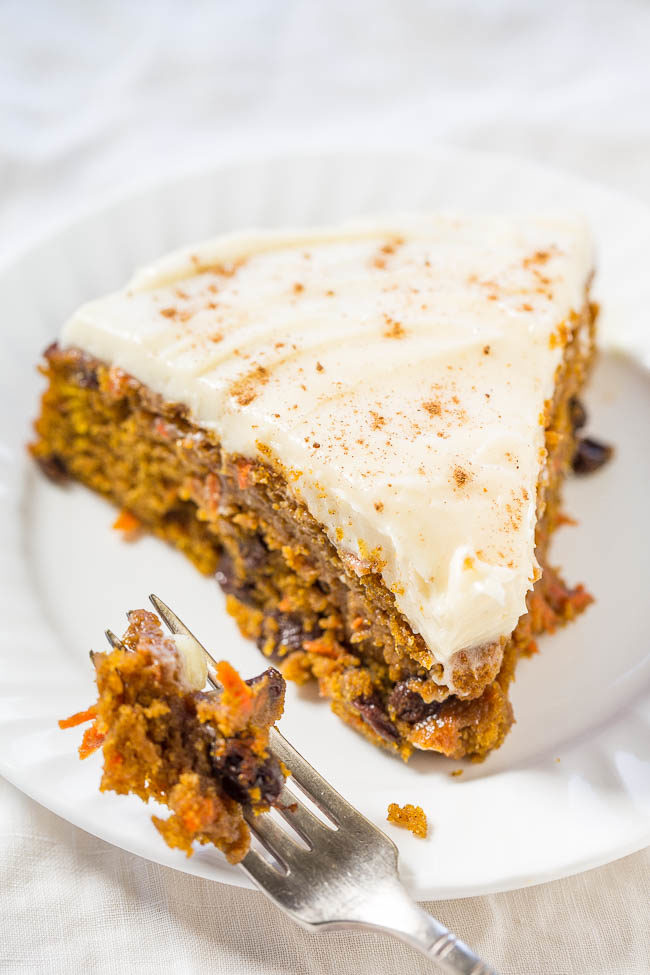 The Best Pumpkin Carrot Cake with Cream Cheese Frosting - A marriage of pumpkin cake and carrot cake into one soft, moist, tender, and amazing cake!! The tangy cream cheese frosting is truly the icing on this easy cake!!
